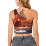 Volcano On The Sea Print One Shoulder Crop Top