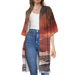 Volcano On The Sea Print Open Front Beach Cover Up