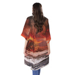 Volcano On The Sea Print Open Front Beach Cover Up