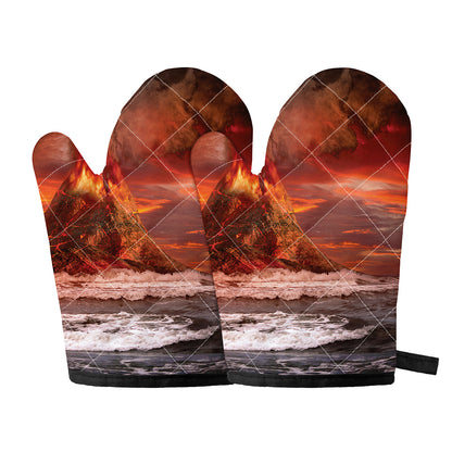 Volcano On The Sea Print Oven Mitts