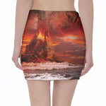 Volcano On The Sea Print Pencil Mini Skirt