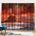 Volcano On The Sea Print Pencil Pleat Curtains