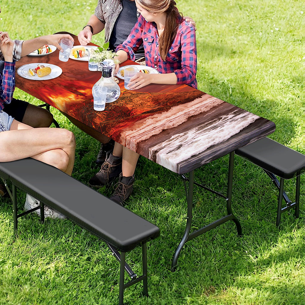 Volcano On The Sea Print Picnic Table Cover