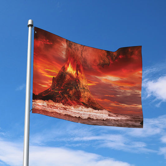 Volcano On The Sea Print Polyester Flag