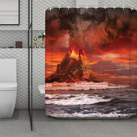 Volcano On The Sea Print Polyester Shower Curtain