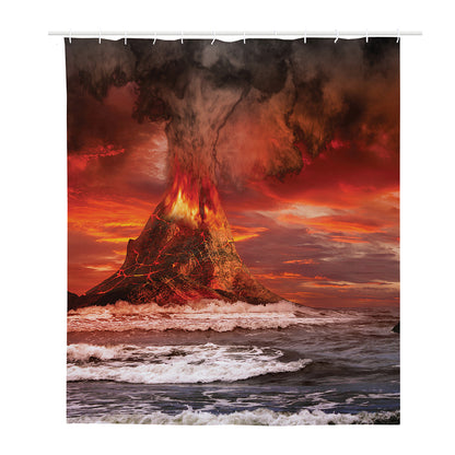 Volcano On The Sea Print Polyester Shower Curtain