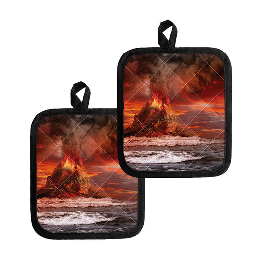 Volcano On The Sea Print Pot Holders