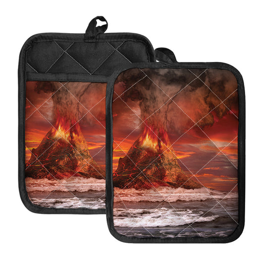 Volcano On The Sea Print Pot Holders With Pocket