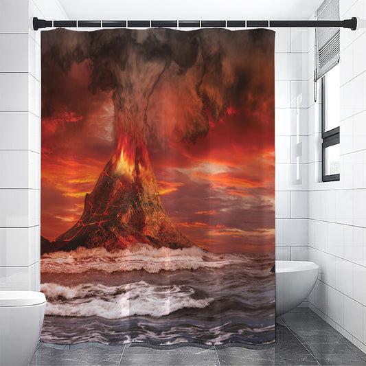 Volcano On The Sea Print Premium Shower Curtain