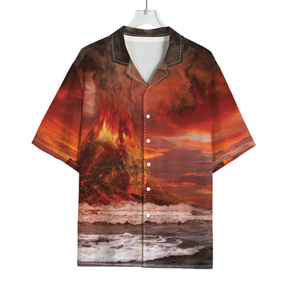 Volcano On The Sea Print Rayon Hawaiian Shirt