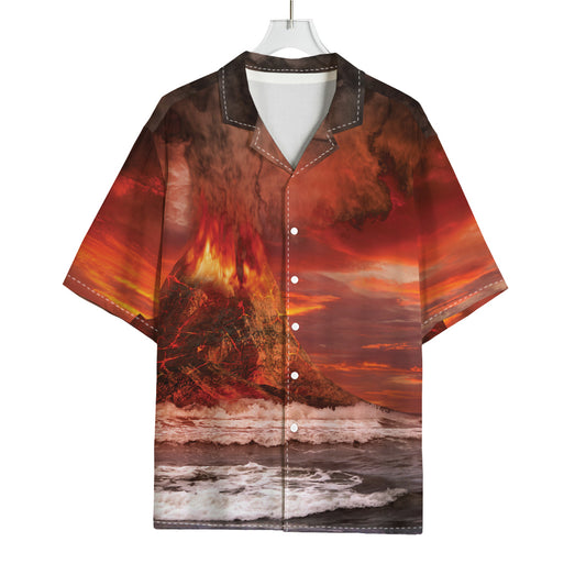Volcano On The Sea Print Rayon Hawaiian Shirt