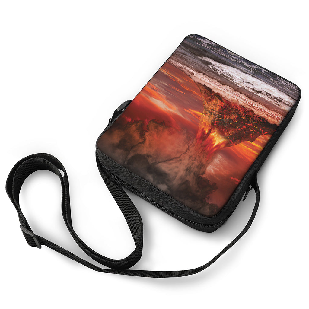 Volcano On The Sea Print Rectangular Crossbody Bag