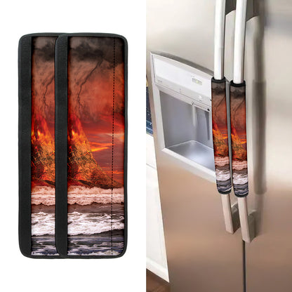 Volcano On The Sea Print Refrigerator Handle Covers