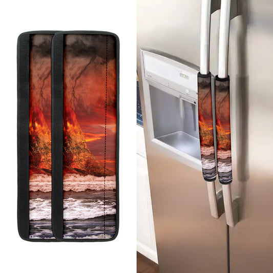 Volcano On The Sea Print Refrigerator Handle Covers
