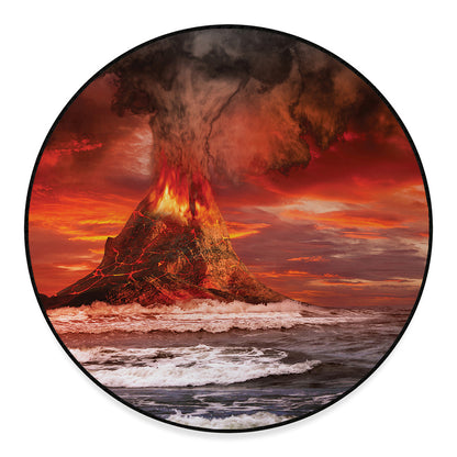 Volcano On The Sea Print Round Floor Mat