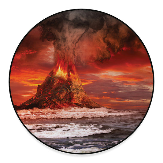Volcano On The Sea Print Round Floor Mat