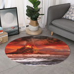Volcano On The Sea Print Round Rug