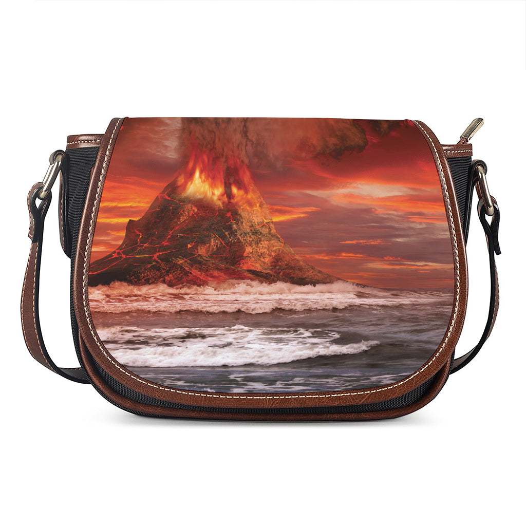 Volcano On The Sea Print Saddle Bag
