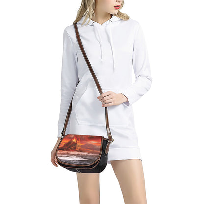 Volcano On The Sea Print Saddle Bag