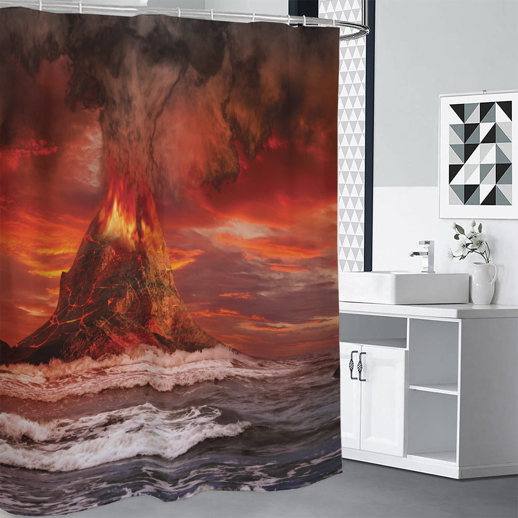 Volcano On The Sea Print Shower Curtain