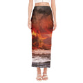 Volcano On The Sea Print Side Slit Maxi Skirt