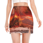 Volcano On The Sea Print Side Slit Mini Skirt