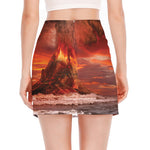 Volcano On The Sea Print Side Slit Mini Skirt