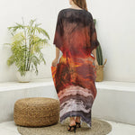 Volcano On The Sea Print Silk V-Neck Kaftan Dress