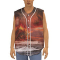 Volcano On The Sea Print Sleeveless Baseball Jersey