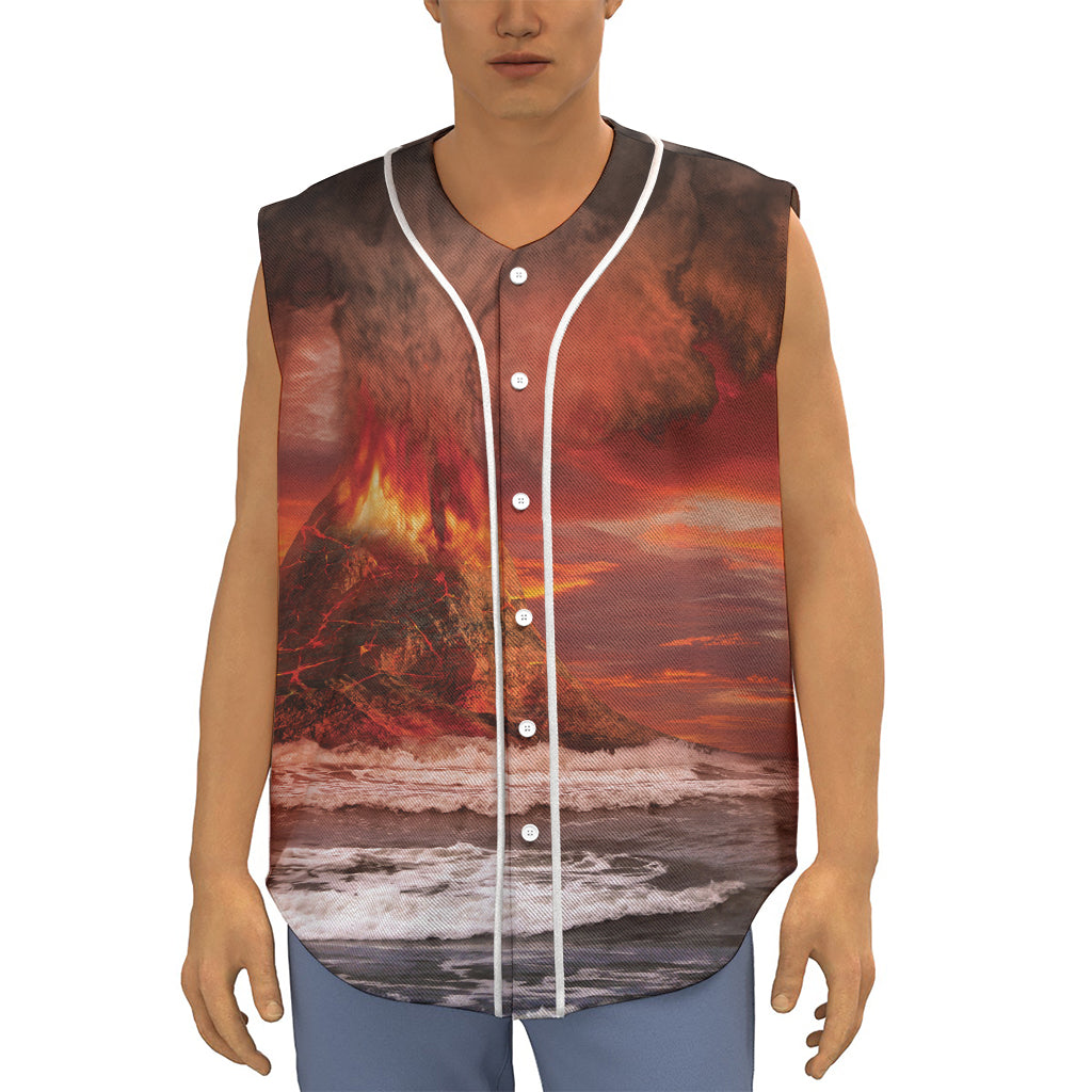 Volcano On The Sea Print Sleeveless Baseball Jersey