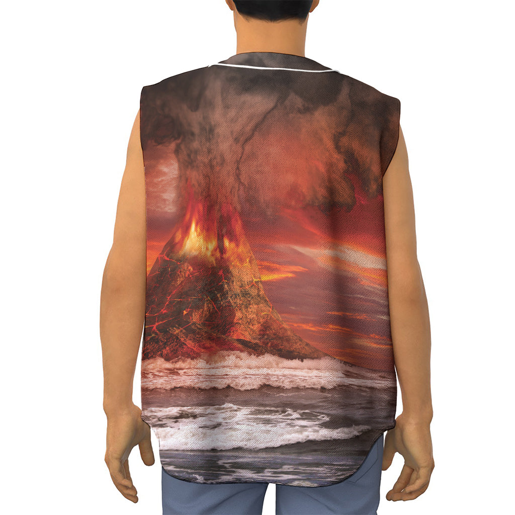 Volcano On The Sea Print Sleeveless Baseball Jersey