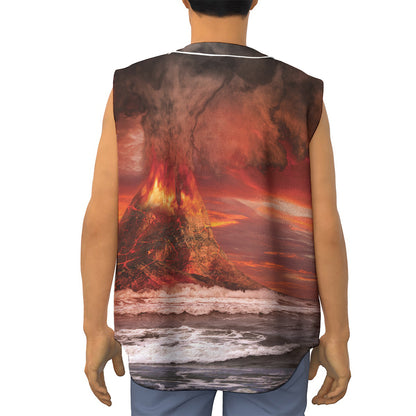 Volcano On The Sea Print Sleeveless Baseball Jersey