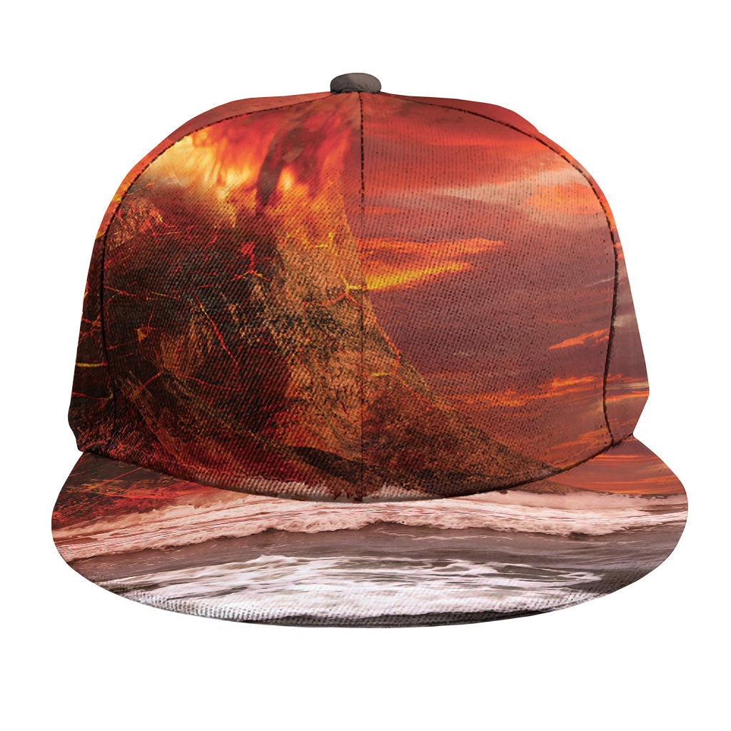Volcano On The Sea Print Snapback Cap