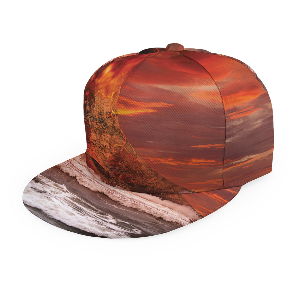 Volcano On The Sea Print Snapback Cap