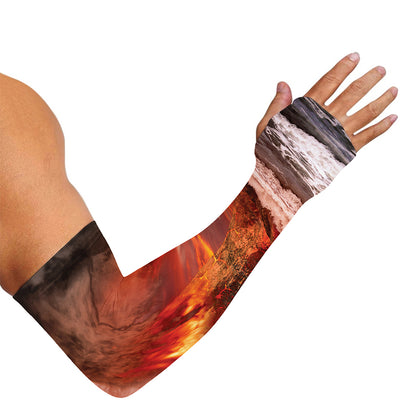 Volcano On The Sea Print Sun Protection Arm Sleeves