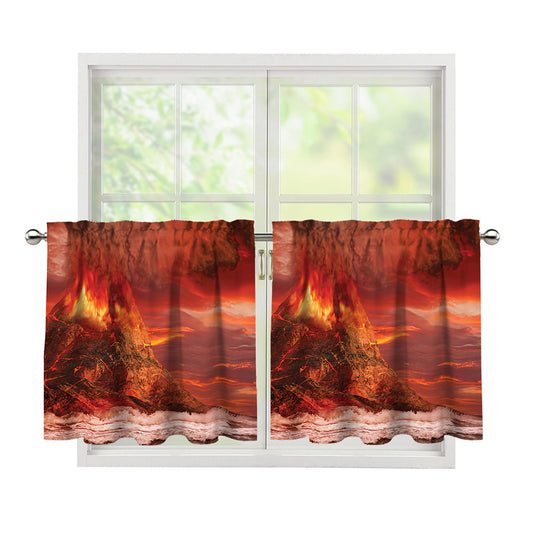 Volcano On The Sea Print Tier Curtains