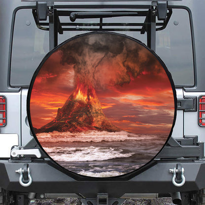 Volcano On The Sea Print Tire Cover