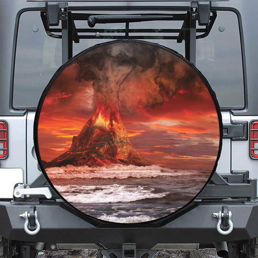 Volcano On The Sea Print Tire Cover