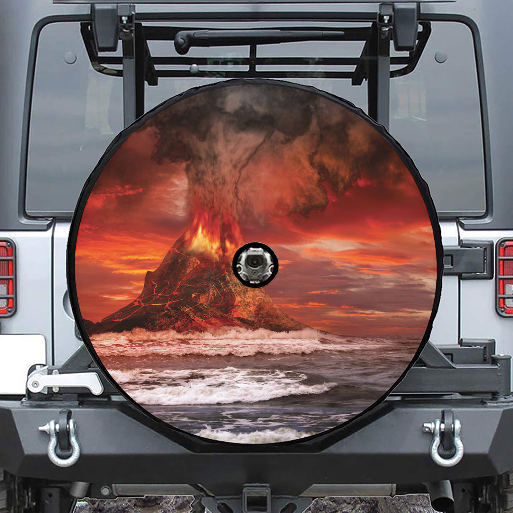 Volcano On The Sea Print Tire Cover With Camera Hole