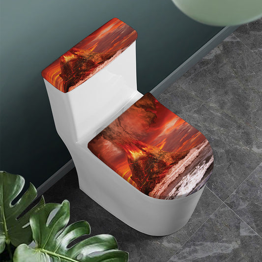Volcano On The Sea Print Toilet Lid And Tank Cover Set