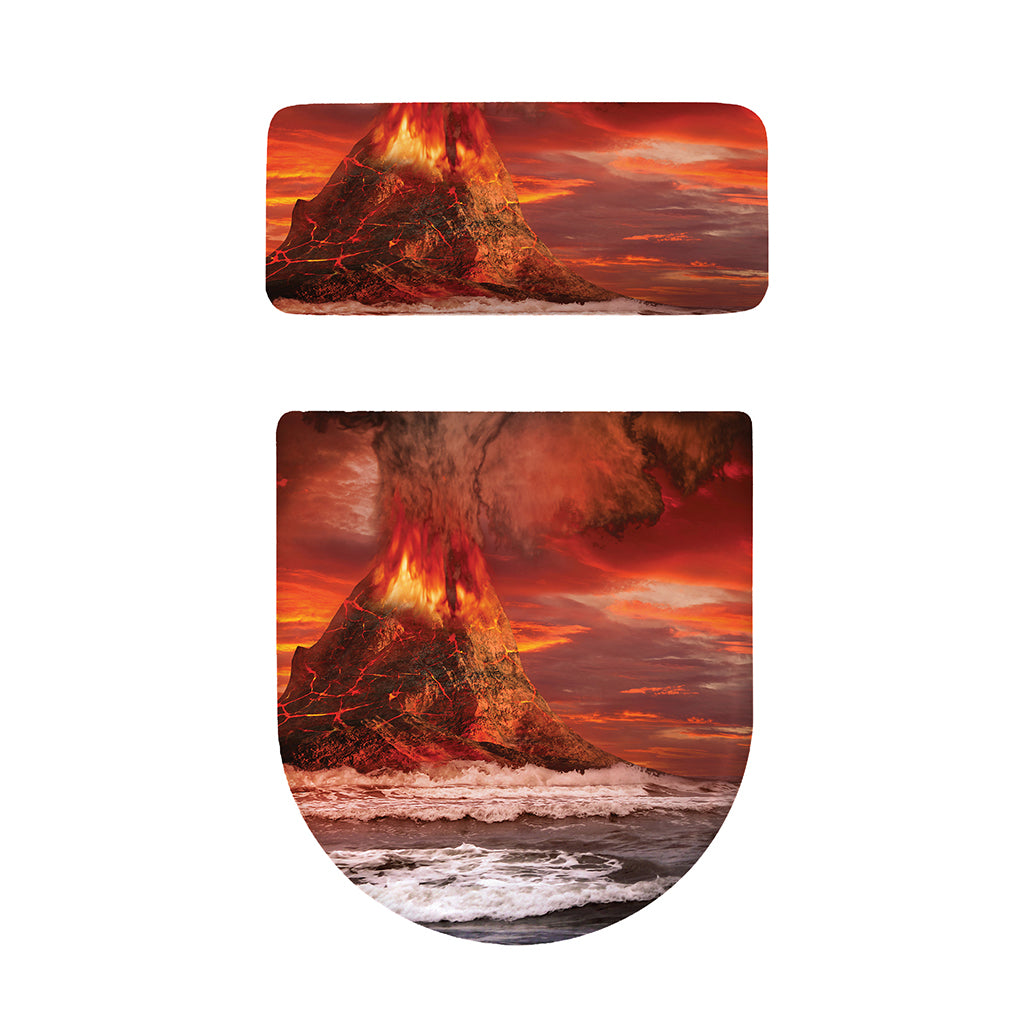 Volcano On The Sea Print Toilet Lid And Tank Cover Set