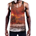 Volcano On The Sea Print Men's Workout Tank Top