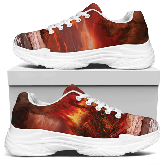 Volcano On The Sea Print White Chunky Shoes