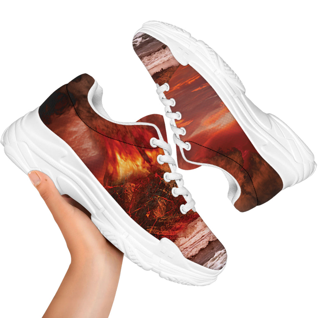 Volcano On The Sea Print White Chunky Shoes
