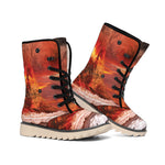Volcano On The Sea Print Winter Boots