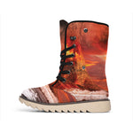 Volcano On The Sea Print Winter Boots
