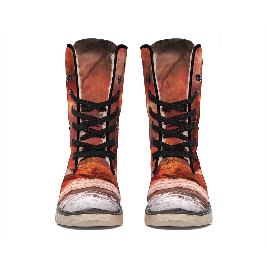Volcano On The Sea Print Winter Boots