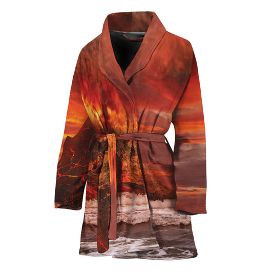 Volcano On The Sea Print Women's Bathrobe