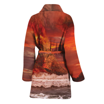 Volcano On The Sea Print Women's Bathrobe