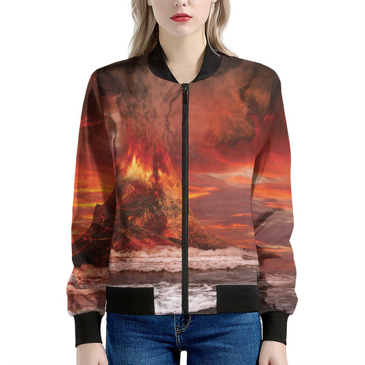 Volcano On The Sea Print Women's Bomber Jacket